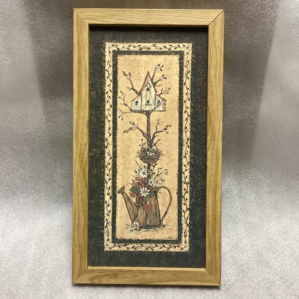 Rustic Watering Can Birdhouse Floral Wall Art